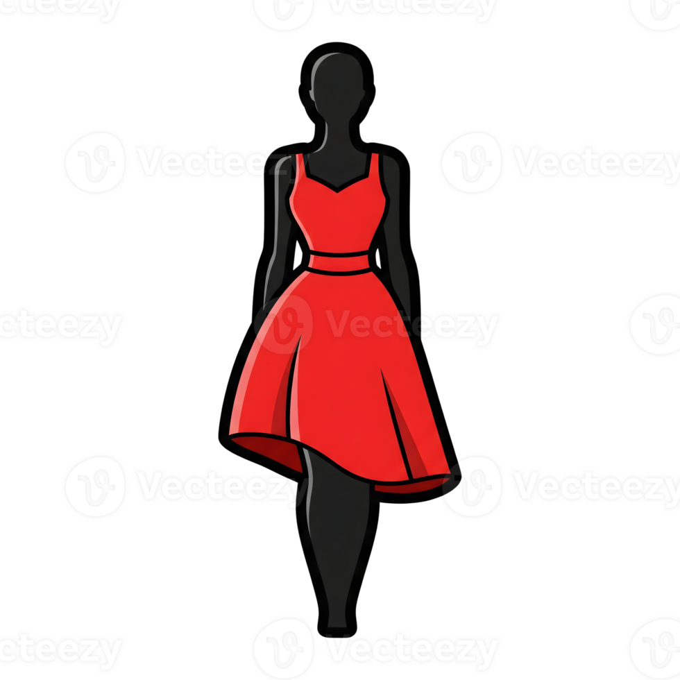 Red Dress Fashion Icon Silhouette Woman Figure isolated on a transparent background png