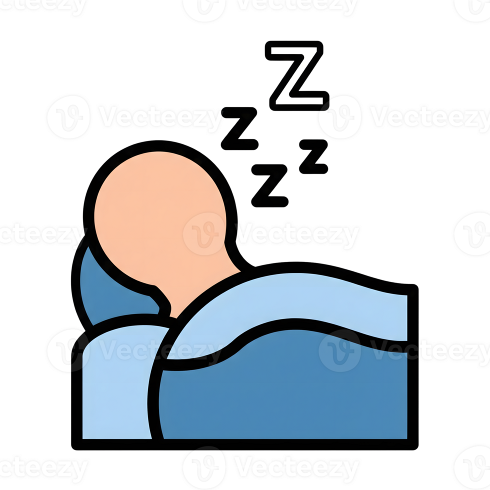Person Sleeping in Bed Blue Bedding Zzz Icon isolated on a transparent background png