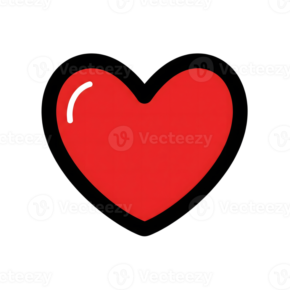 Red Heart Icon Bold Black Outline Cartoon Style isolated on a transparent background png