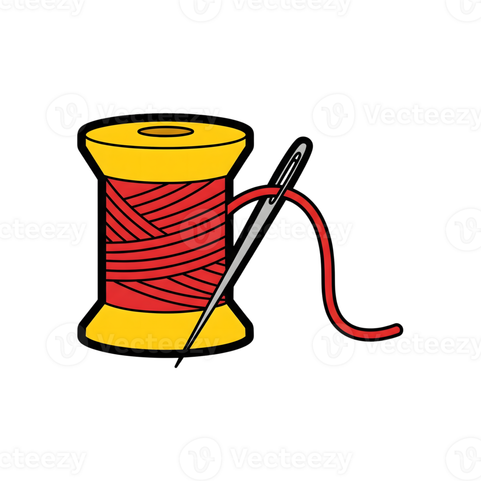 Red Thread Spool and Needle Icon Illustration isolated on a transparent background png