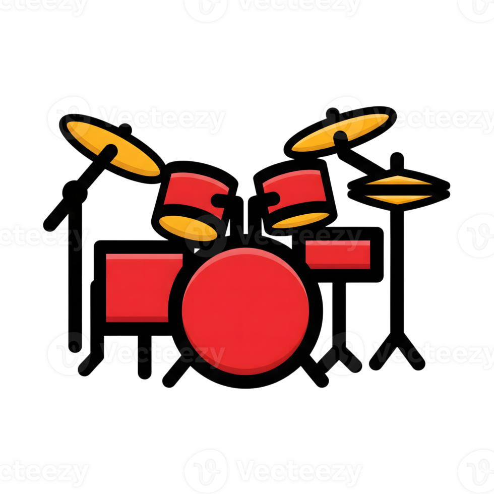 Red and Yellow Drum Kit Music Icon Illustration isolated on a transparent background png