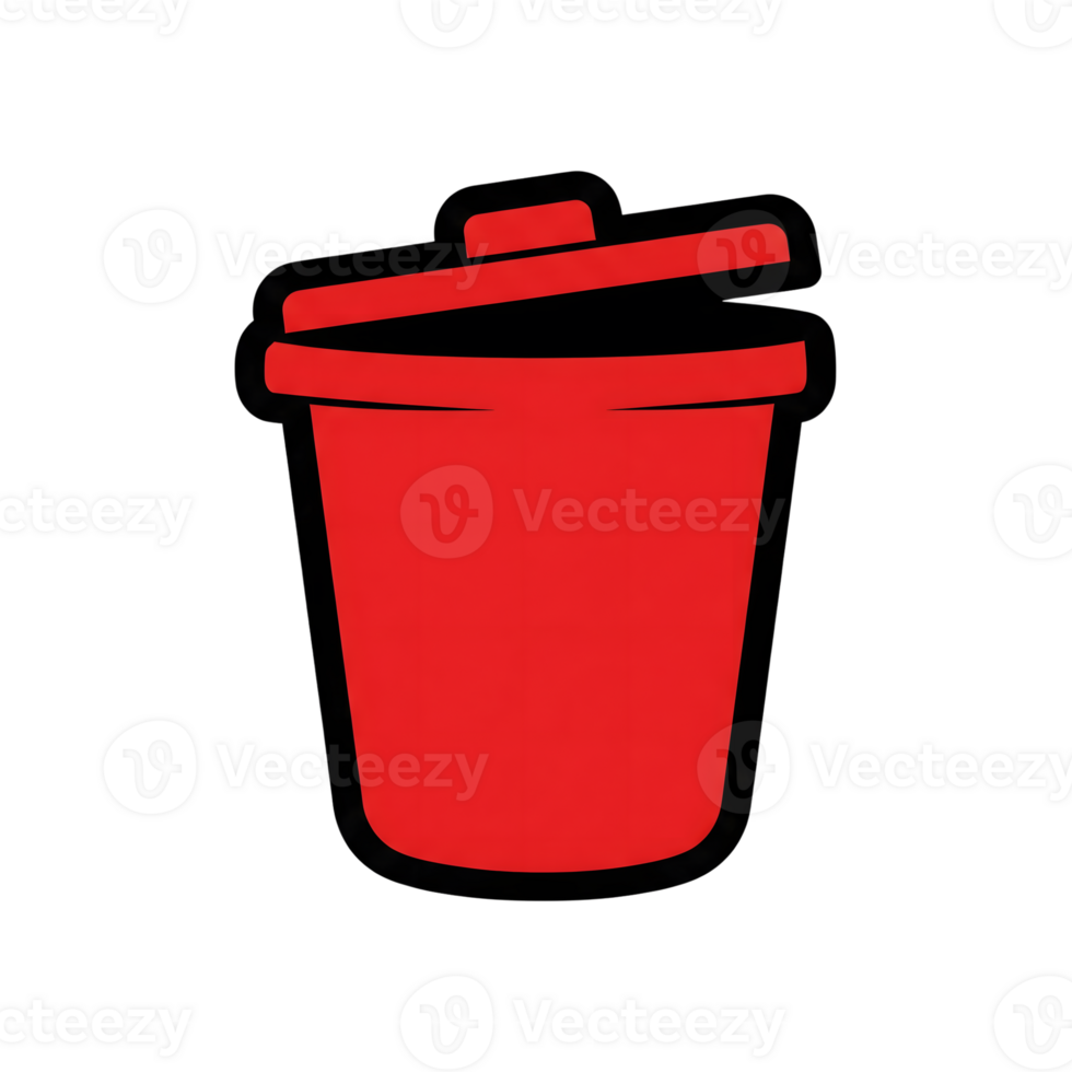 Red Trash Can Icon Cartoon Style Illustration isolated on a transparent background png