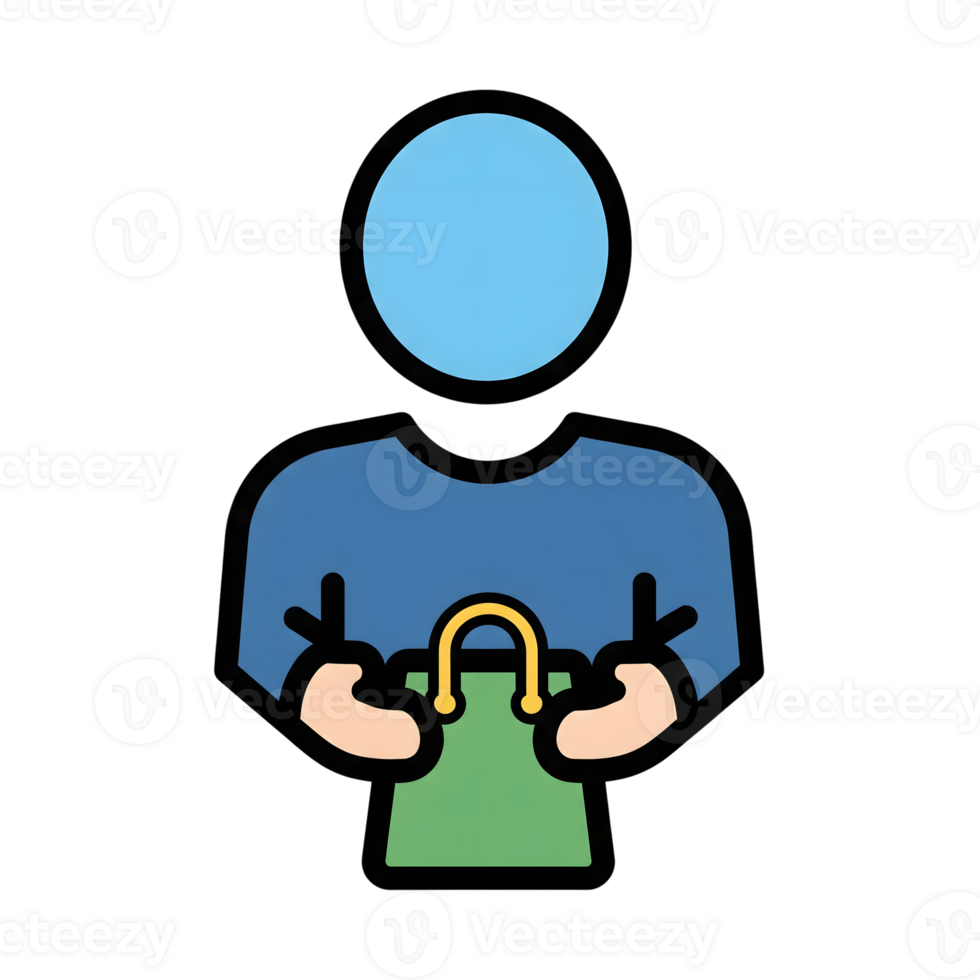 Person Holding Green Shopping Bag Icon Blue Shirt isolated on a transparent background png