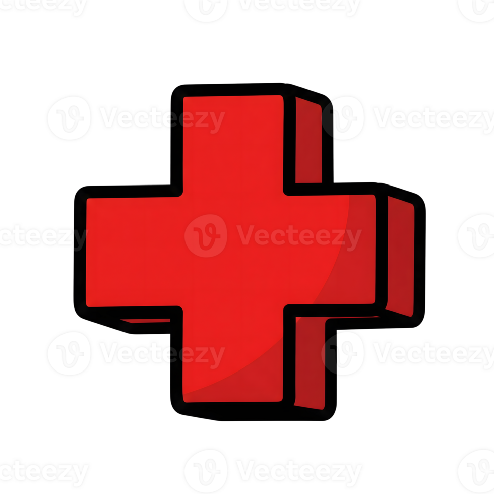 Red Medical Cross Icon D Style Symbol Healthcare isolated on a transparent background png