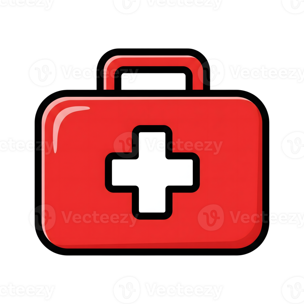 Red First Aid Kit Icon White Cross Medical Emergency Box isolated on a transparent background png