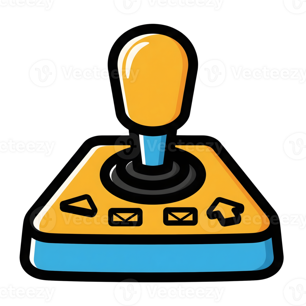 Retro Yellow and Blue Arcade Joystick Game Controller Icon isolated on a transparent background png