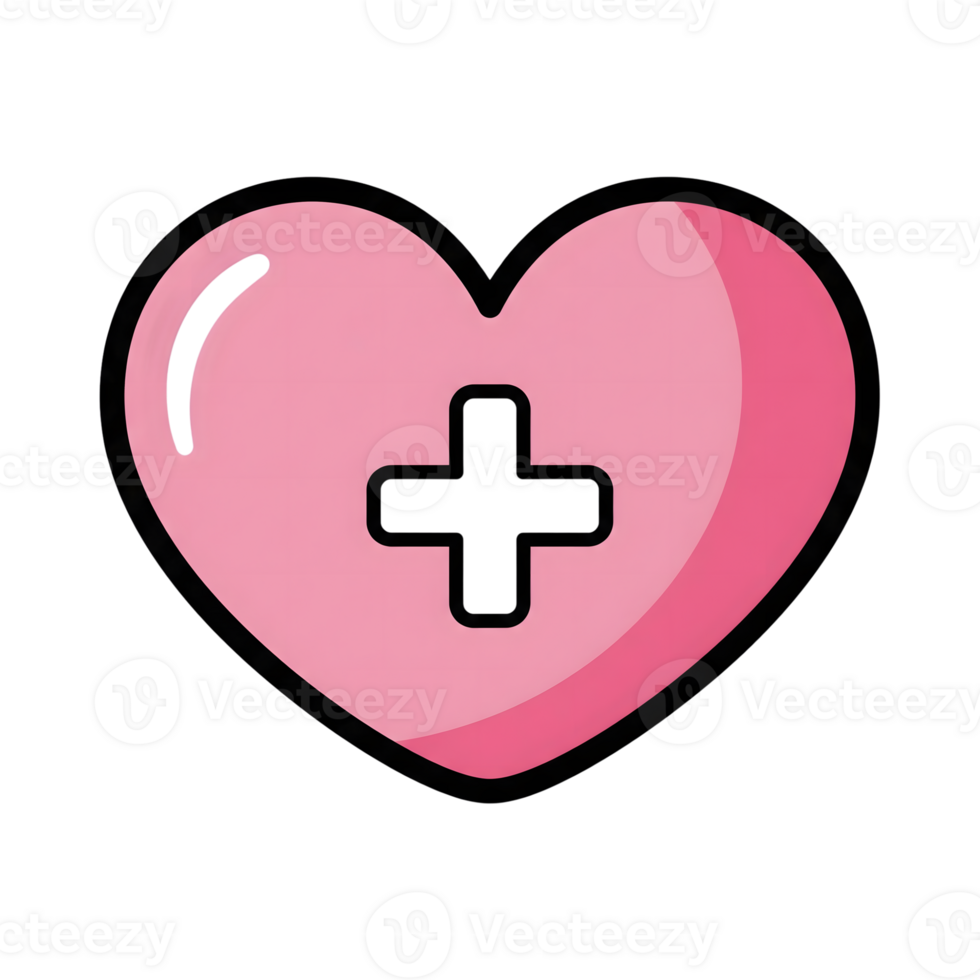 Pink Heart Shape with Black Plus Sign Icon isolated on a transparent background medical png