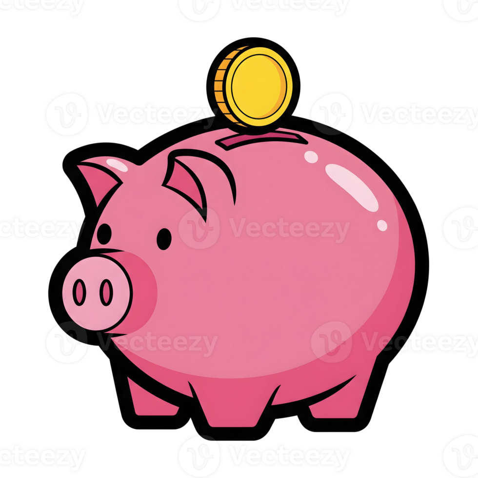 Pink Piggy Bank with Gold Coin Savings Icon isolated on a transparent background png