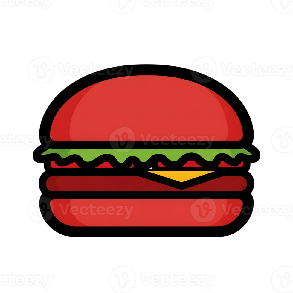 Red Double Cheeseburger Icon Cartoon Style isolated on a transparent background red burger png