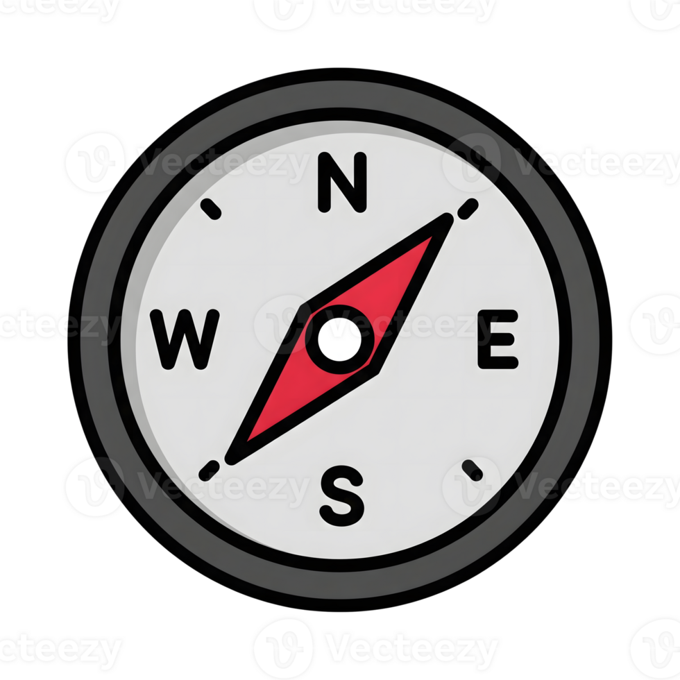 Red Compass Icon Navigation Direction Pointer Grey Background isolated on a transparent background png