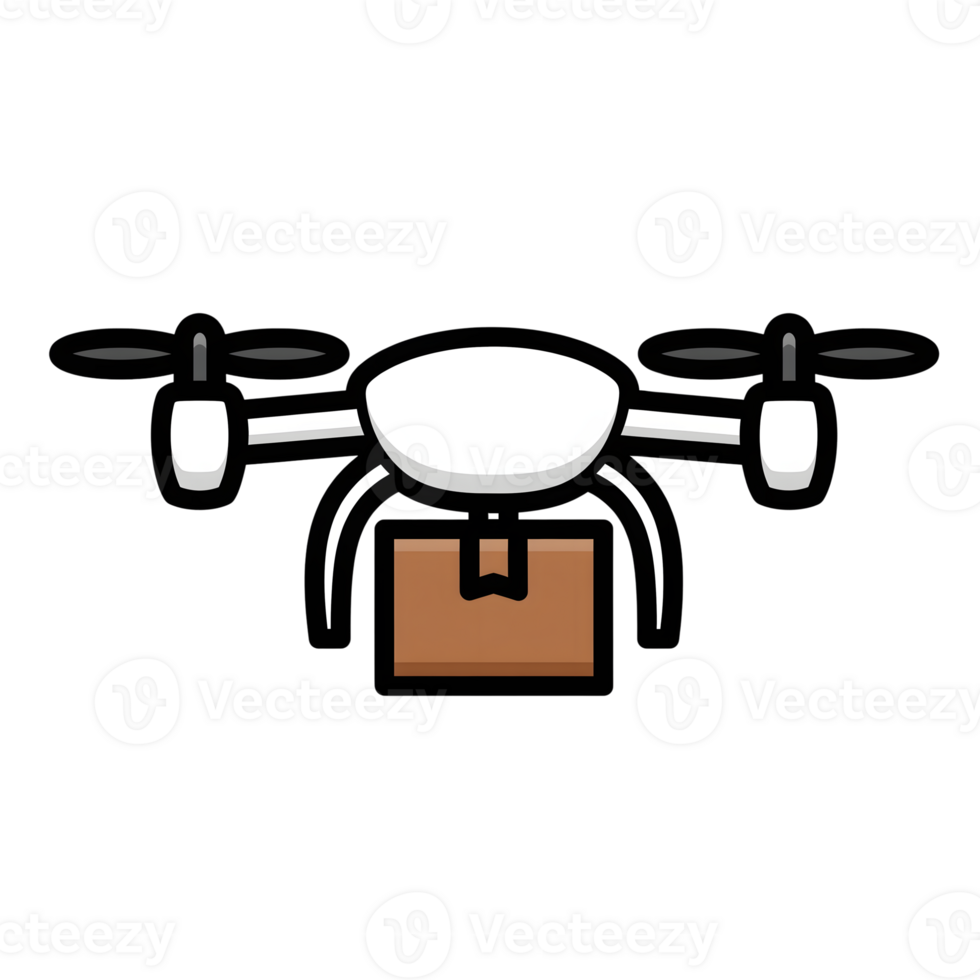 White Drone Carrying Brown Package Icon isolated on a transparent background delivery png