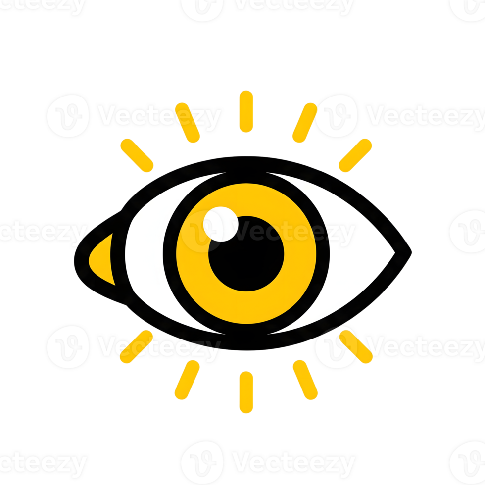 Yellow Eye Icon with Black Outline and Yellow Rays isolated on a transparent background png