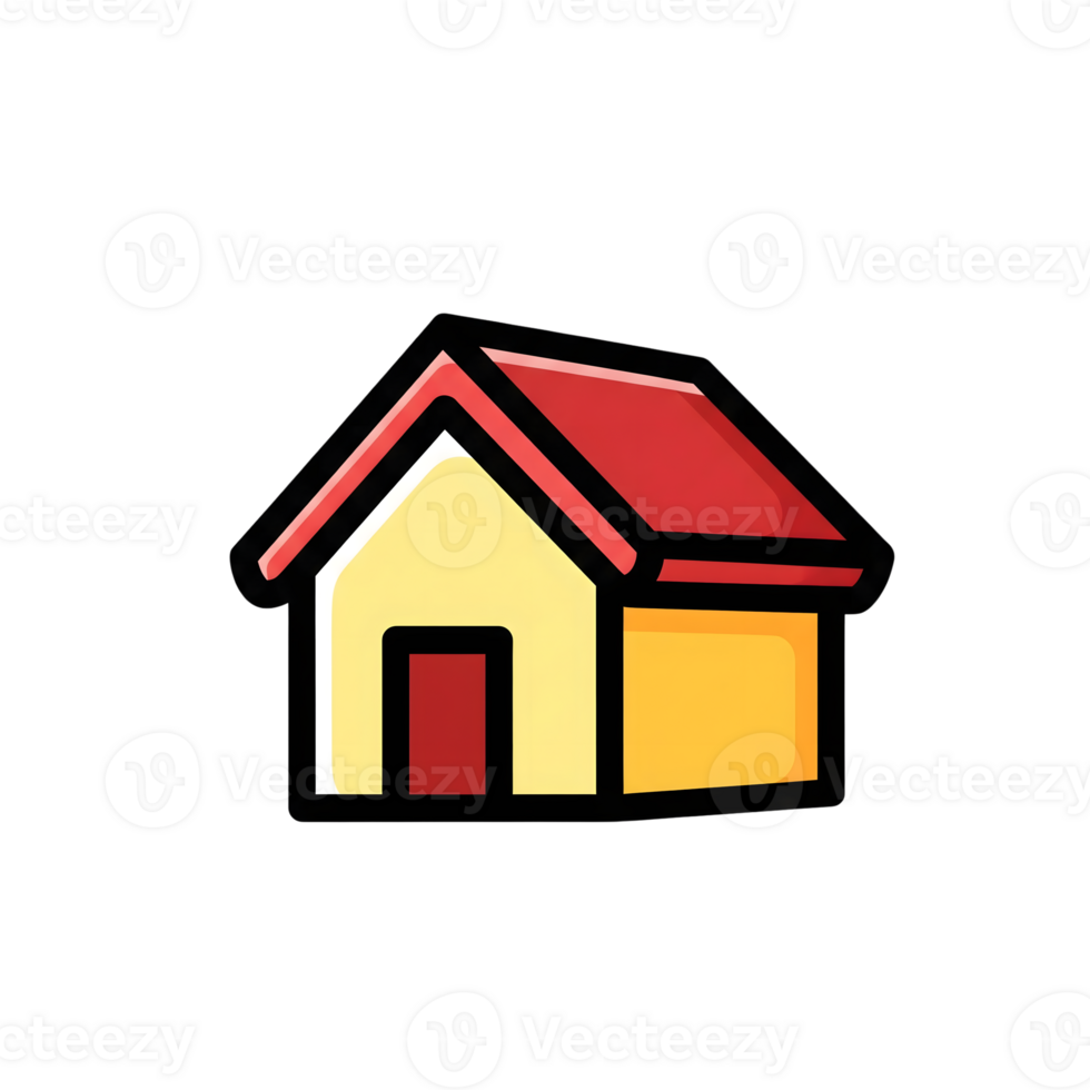 Simple Cartoon House Red Roof Yellow Walls Icon isolated on a transparent background png