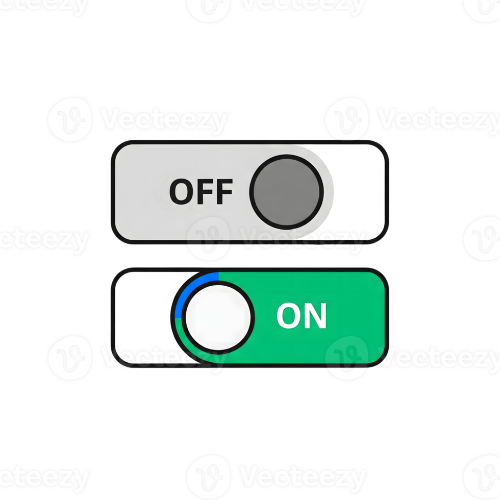 Simple On Off Switch Buttons Grey Green White Icon isolated on a transparent background png