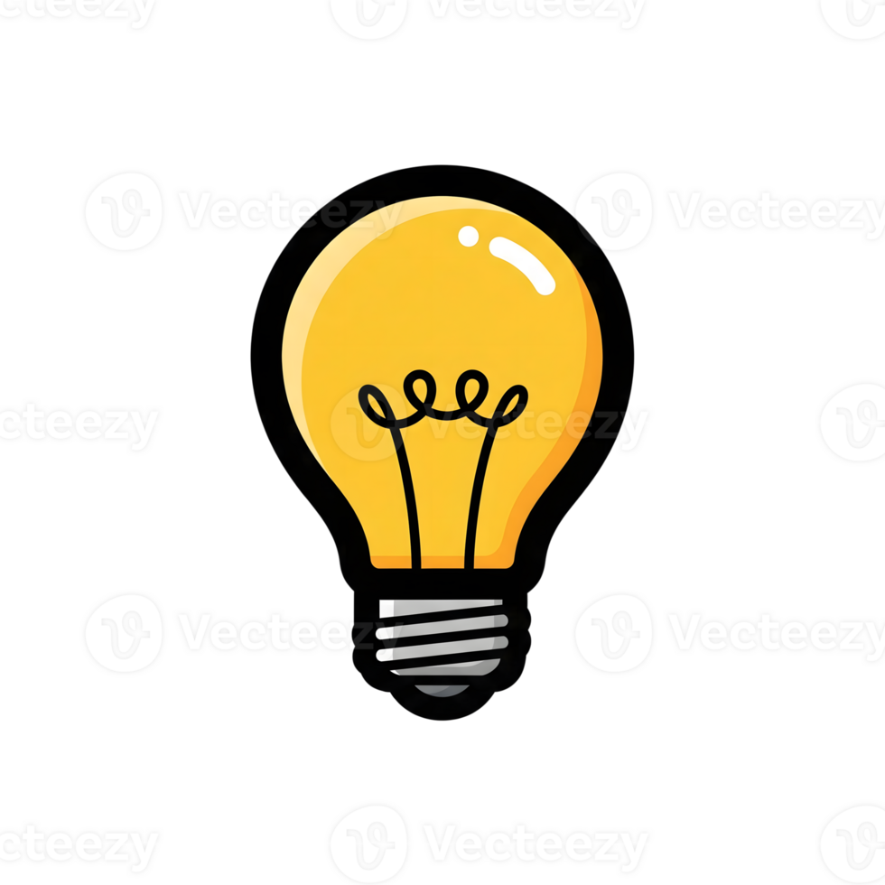 Yellow Lightbulb Icon Cartoon Style Illustration isolated on a transparent background png