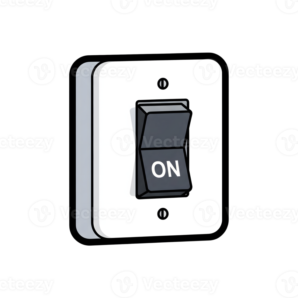 White Light Switch with Dark Gray Toggle in On Position isolated on a transparent background png
