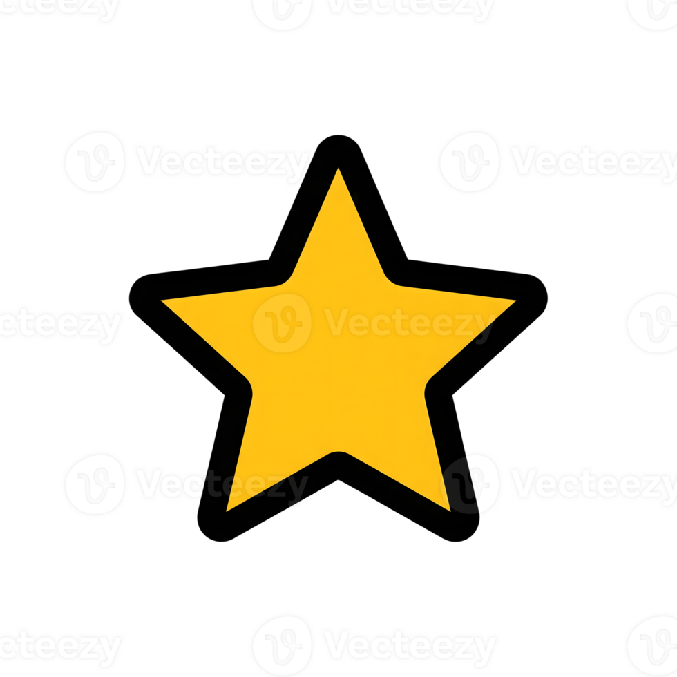 Yellow Star Icon Black Outline Simple Graphic isolated on a transparent background png