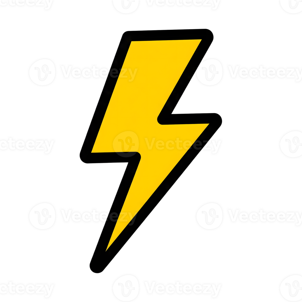 Yellow Lightning Bolt Icon Black Outline isolated on a transparent background symbol png