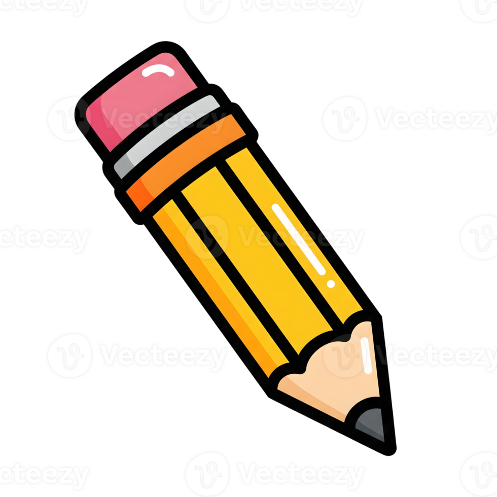 Yellow Pencil with Pink Eraser and Orange Band icon isolated on a transparent background png