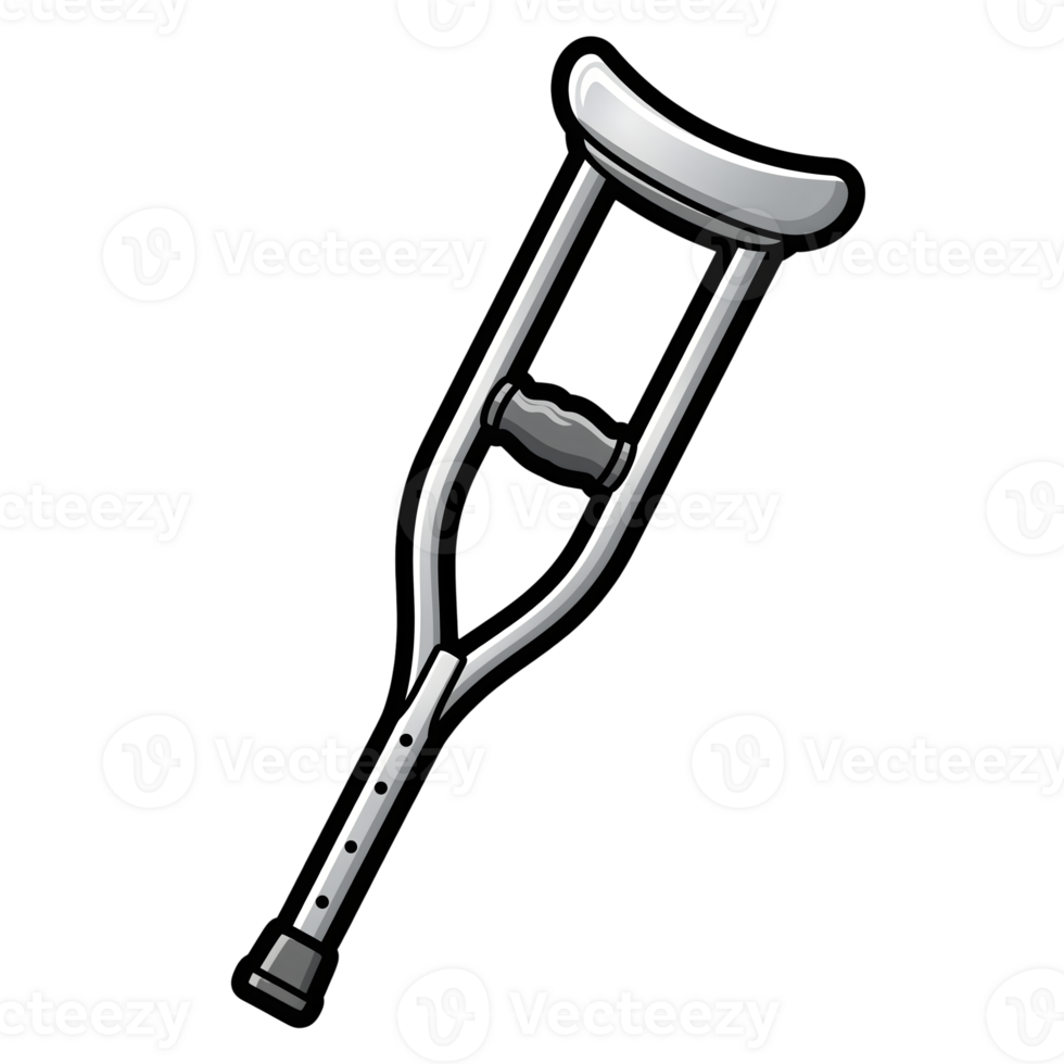 Single Silver Underarm Crutch Medical Walking Aid Icon isolated on a transparent background png