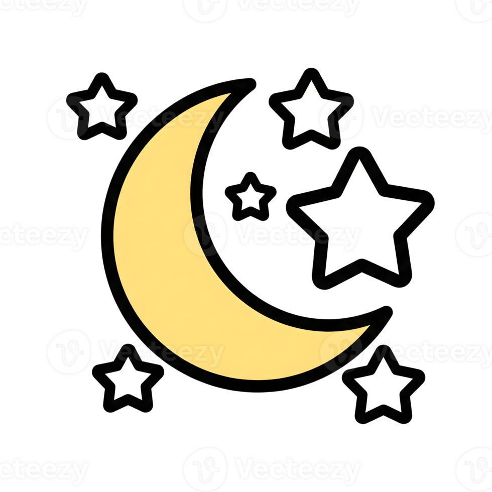 Yellow Crescent Moon and Five Stars Icon isolated on a transparent background night png
