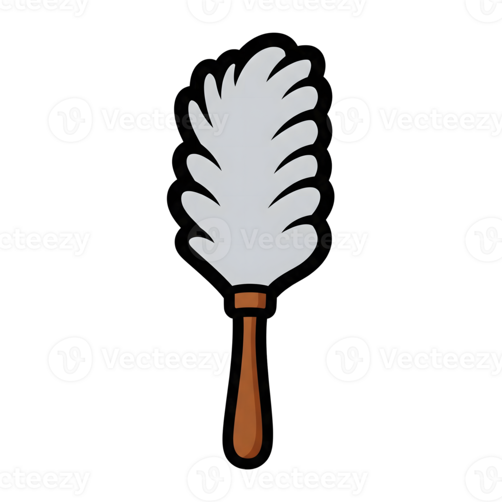 White Feather Duster Cleaning Tool Brown Handle icon isolated on a transparent background png
