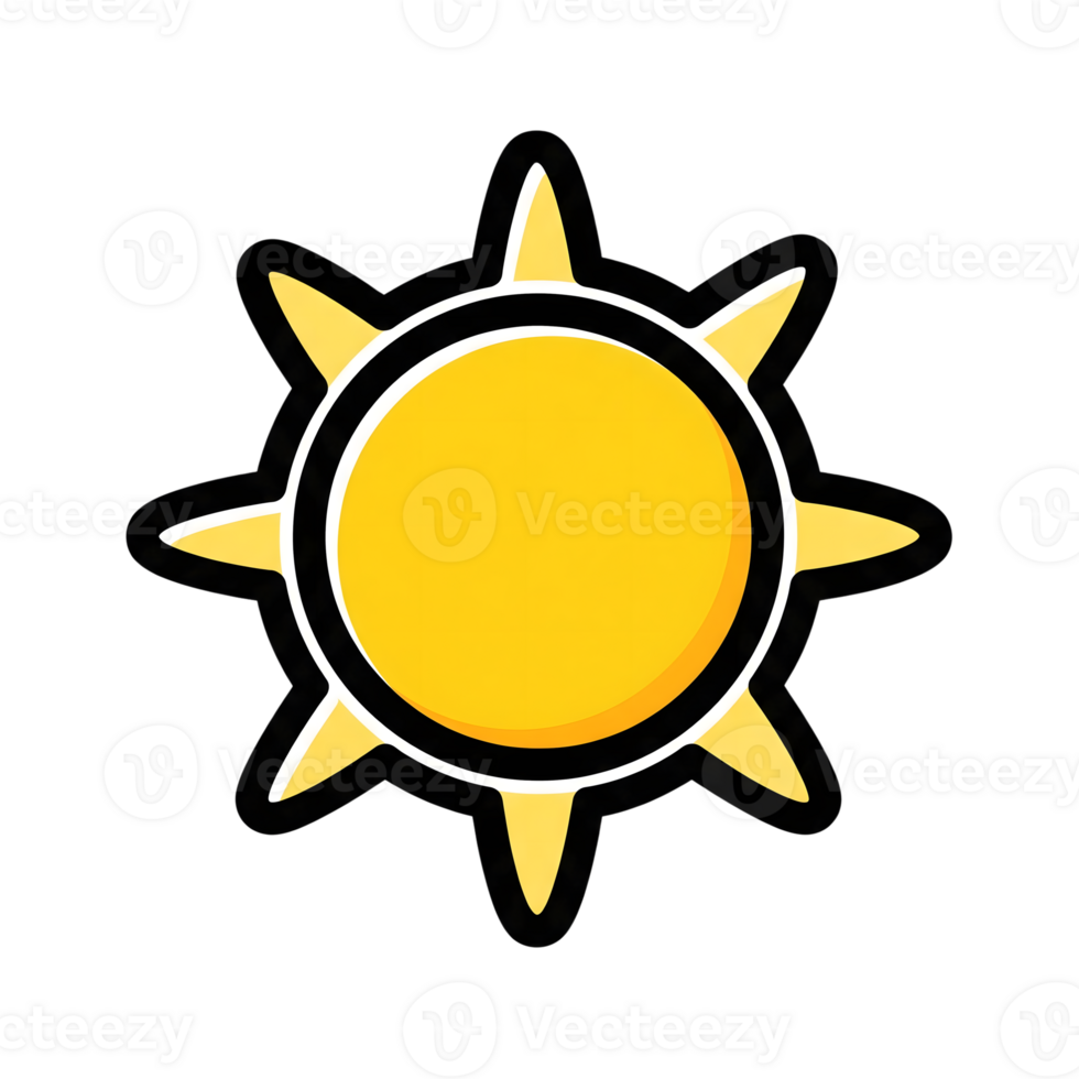 Yellow Sun Icon Cartoon Style Graphic Design isolated on a transparent background png