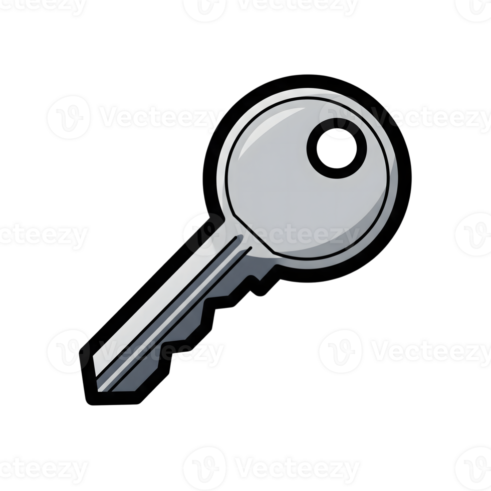 Silver Key Icon Cartoon Style Illustration isolated on a transparent background image png