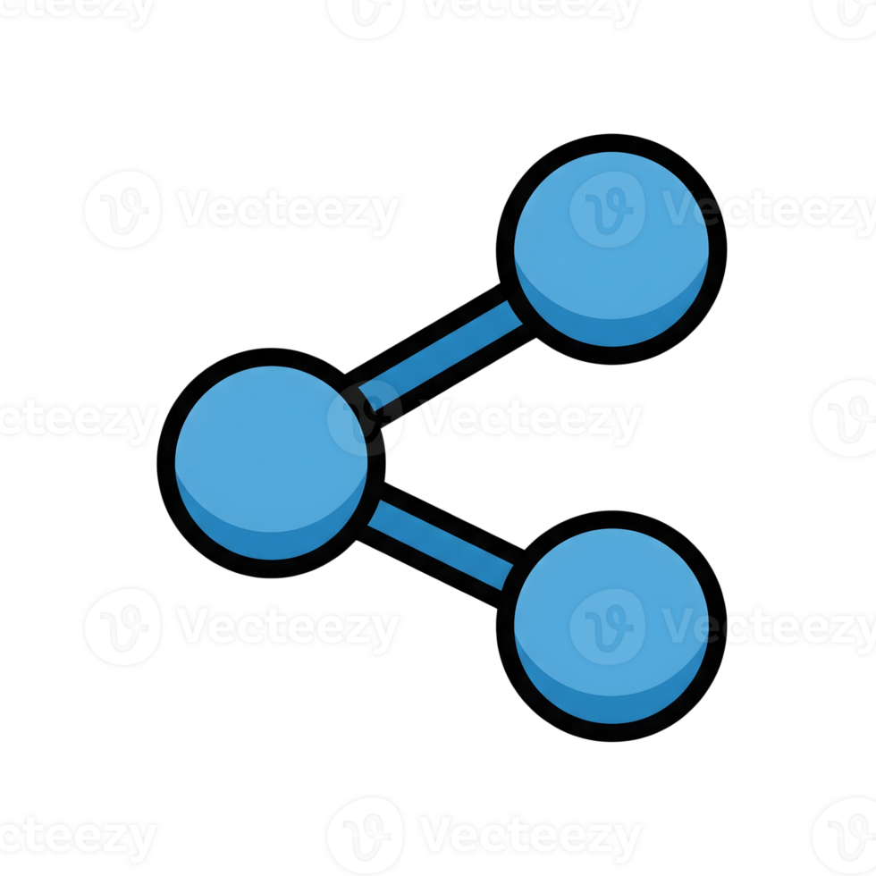 Three Blue Circles Connected Share Icon isolated on a transparent background social media png