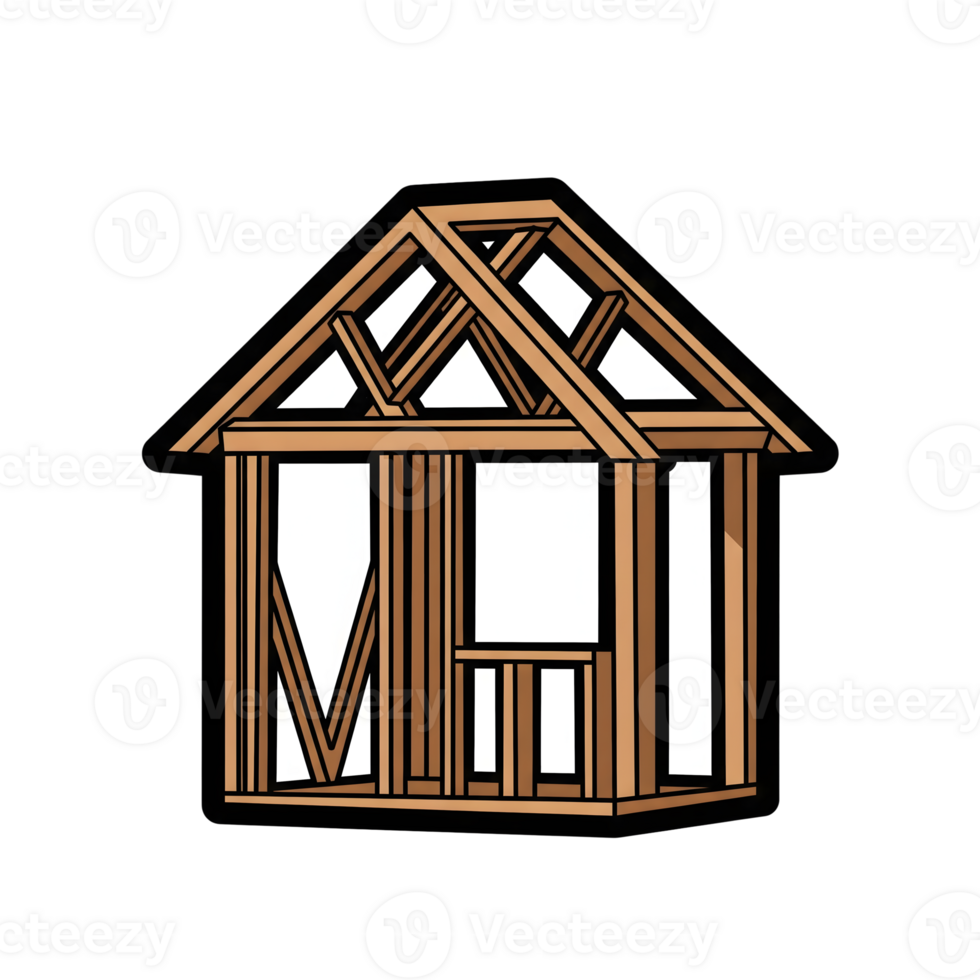 Wooden House Frame Construction Icon Brown Timber Home Building isolated on a transparent background png