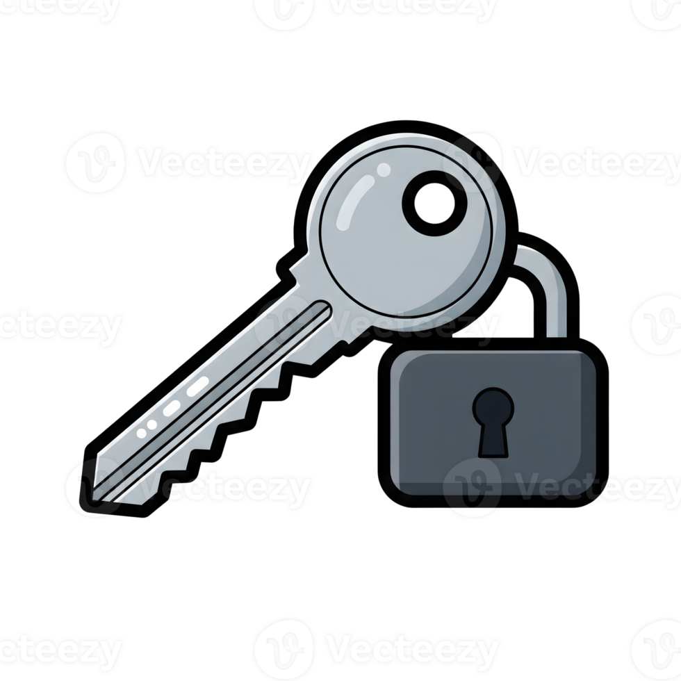 Silver Key and Dark Gray Padlock Icon isolated on a transparent background image png