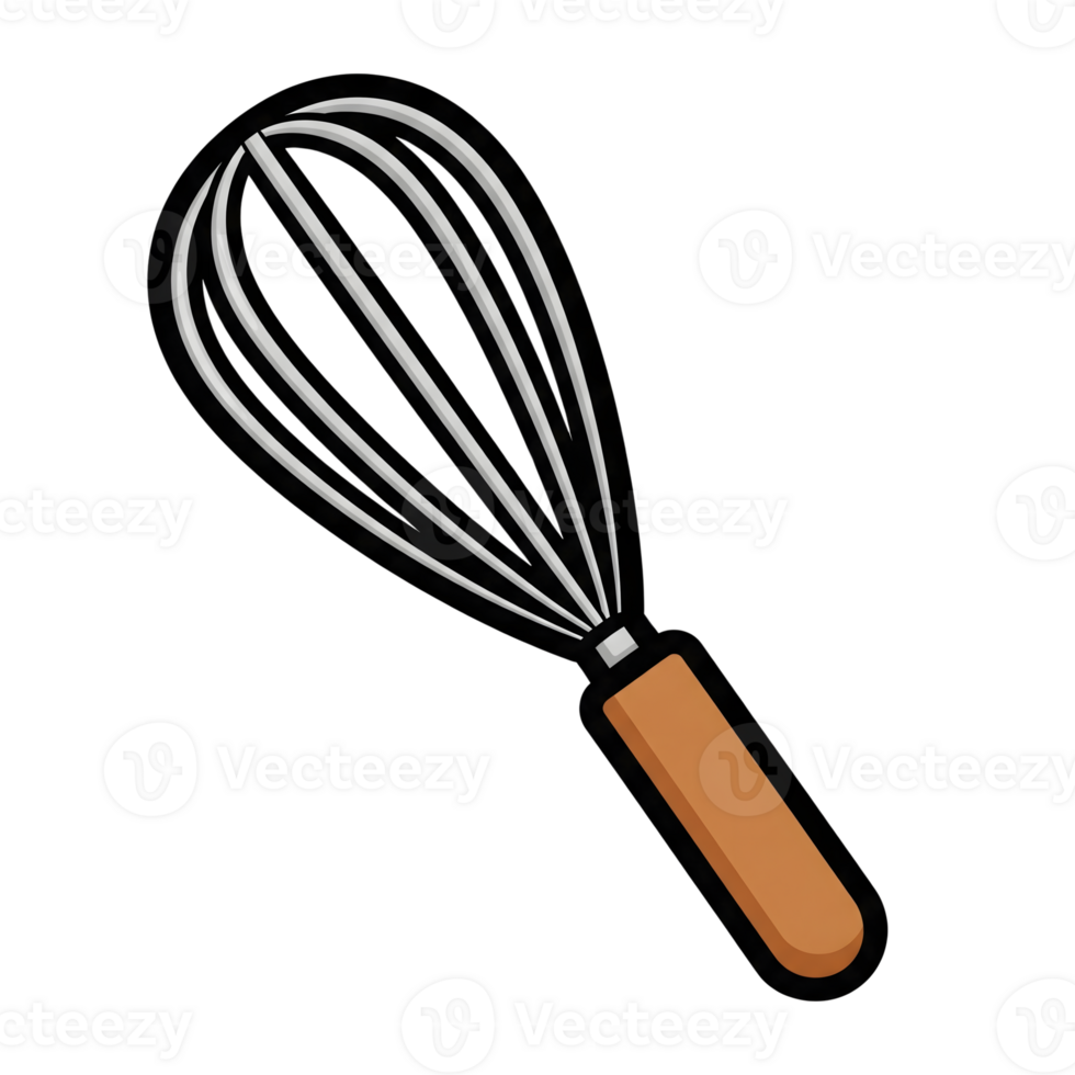 Silver Whisk Kitchen Utensil Brown Handle icon isolated on a transparent background png