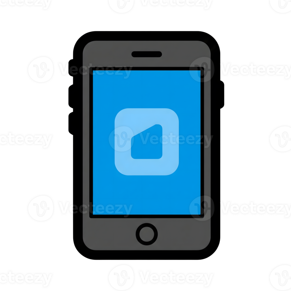 Smartphone Displaying Blue App Icon Light Blue Square Inside isolated on a transparent background png