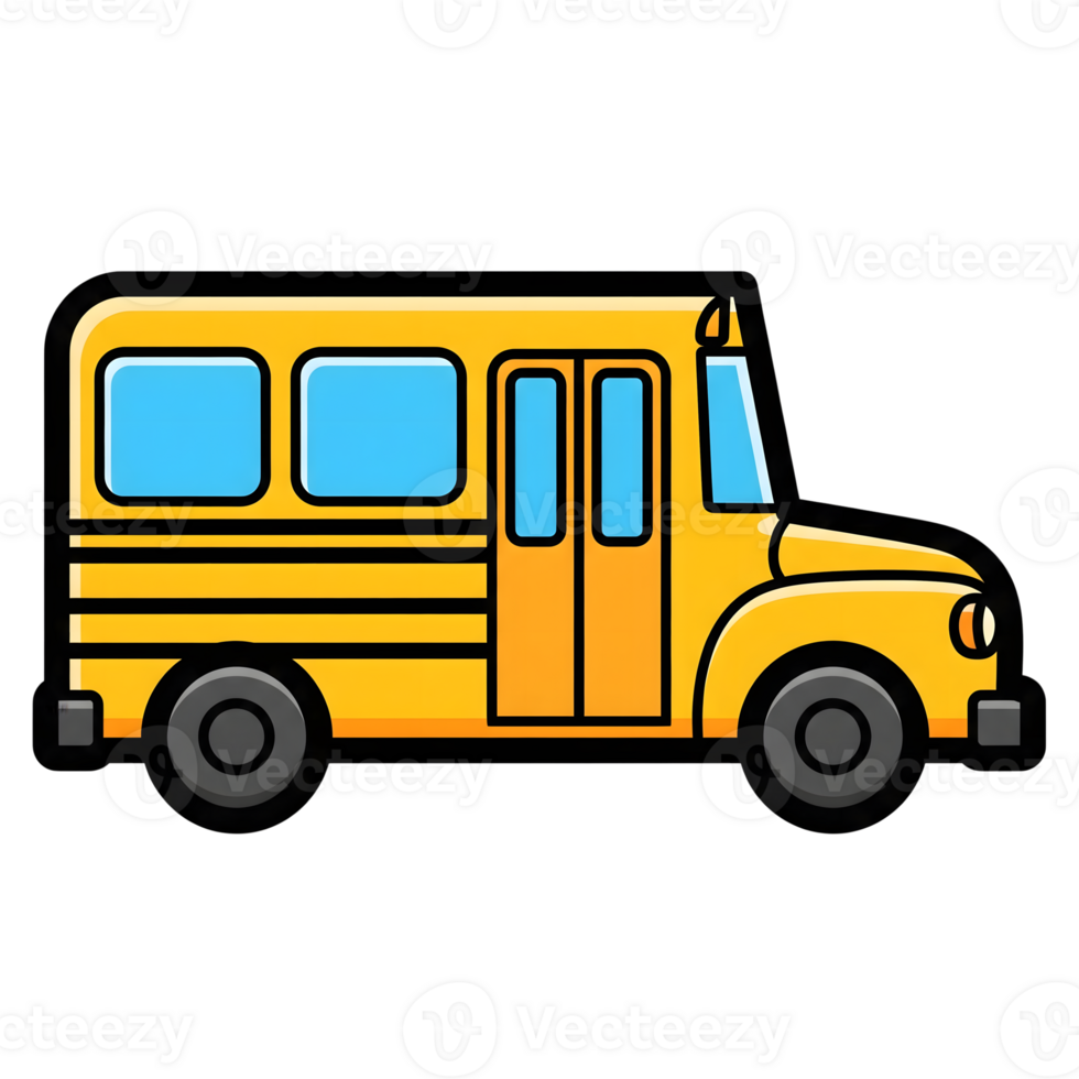 Yellow School Bus Cartoon Icon Illustration isolated on a transparent background png
