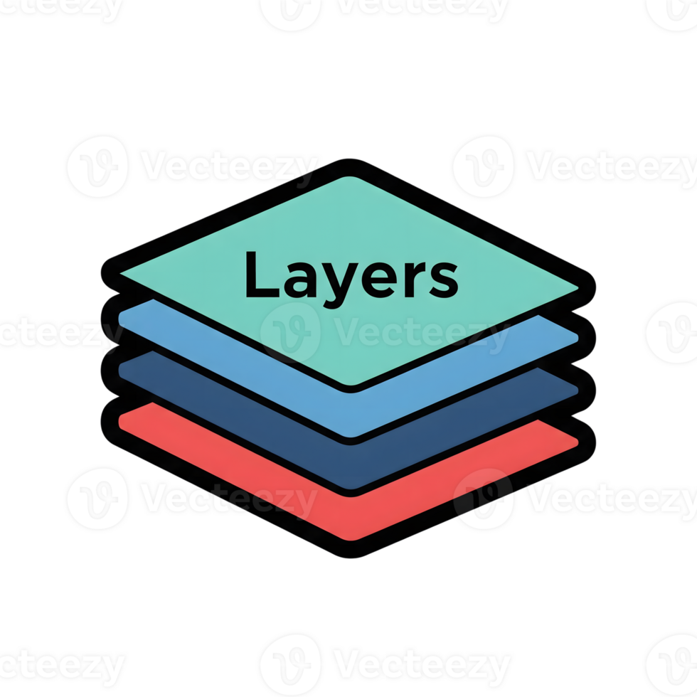 Stacked Layers Icon Teal Blue Red Graphic isolated on a transparent background image png