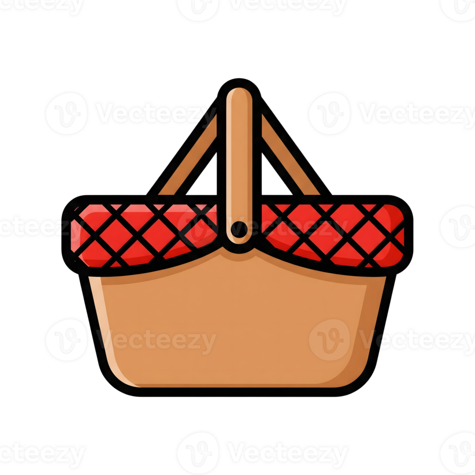 Tan Picnic Basket Red Checkered Liner Icon isolated on a transparent background image png