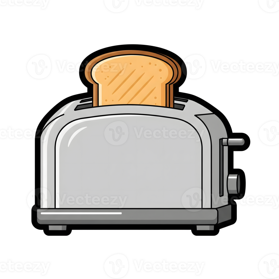 Silver Toaster with Golden Brown Toast Slice isolated on a transparent background png