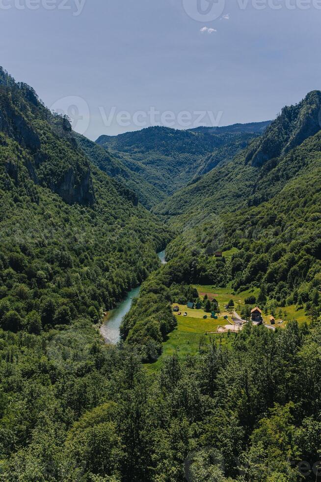 Amazing top view of the Tara river and beautiful canyon in Montenegro. photo