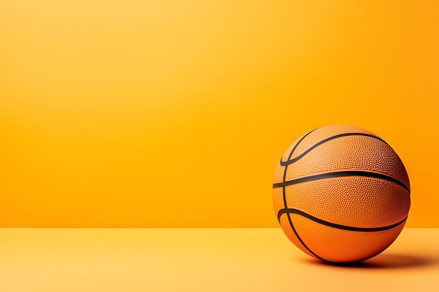 A Single Basketball on a Vibrant Yellow Background Perfect for Sports and Game-Related Designs. photo