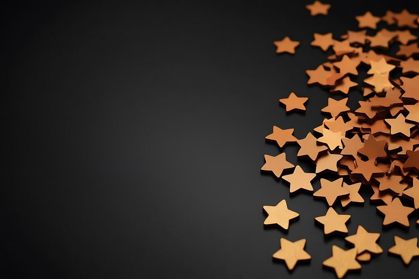 Golden Stars on Black Background Festive Design Element. photo