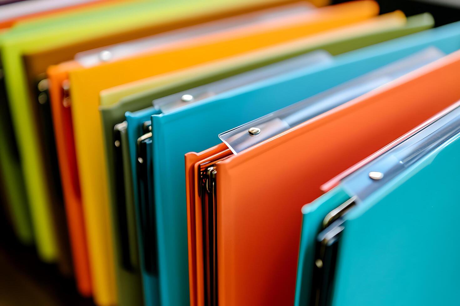 Colorful Files Close-up of Organized, Multi-Colored Hanging File Folders. photo