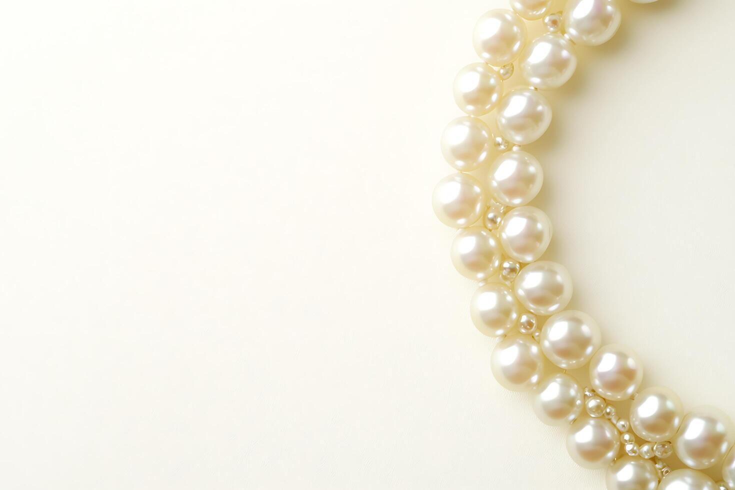 Elegant Pearl Necklace on Cream Background Luxury Jewelry Photography. photo