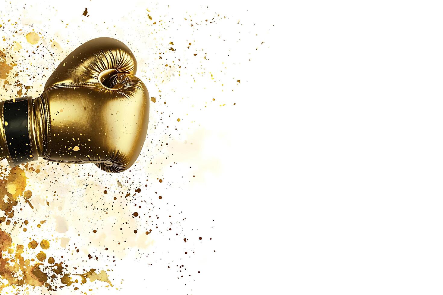 Golden Boxing Glove with Gold Paint Splatter Championship Victory. photo