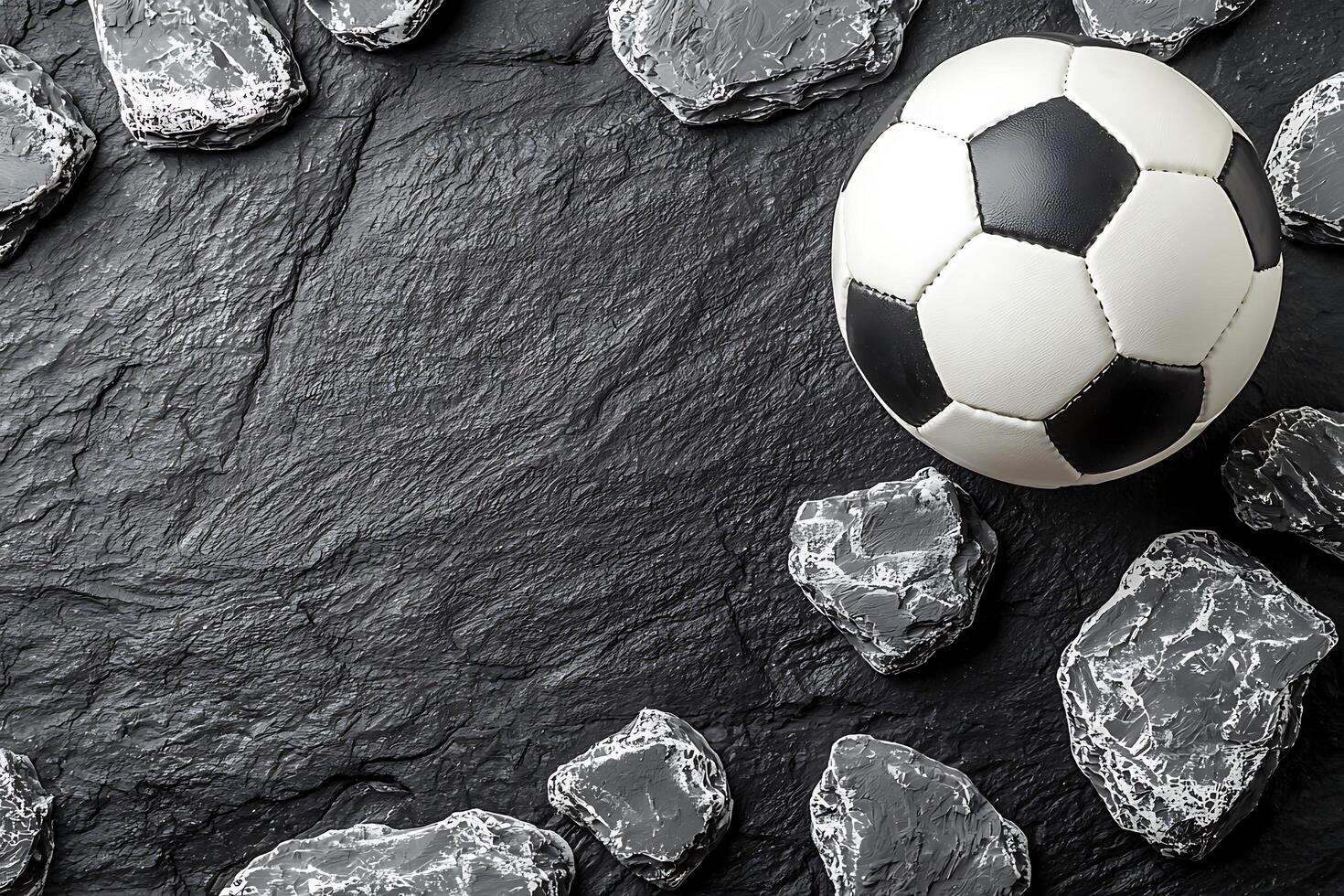 Soccer Ball on Dark Stone Background Copy Space for Sports Design. photo