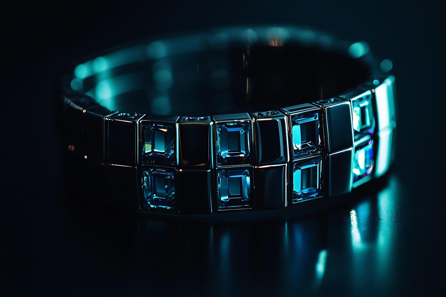 Luxurious Blue Gemstone Bracelet Close-up of Elegant Jewelry. photo