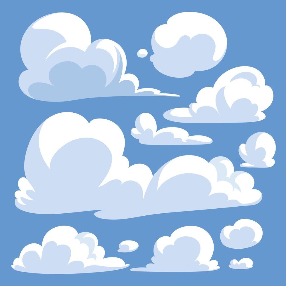 Hand Drawn Puffy Clouds Set vector