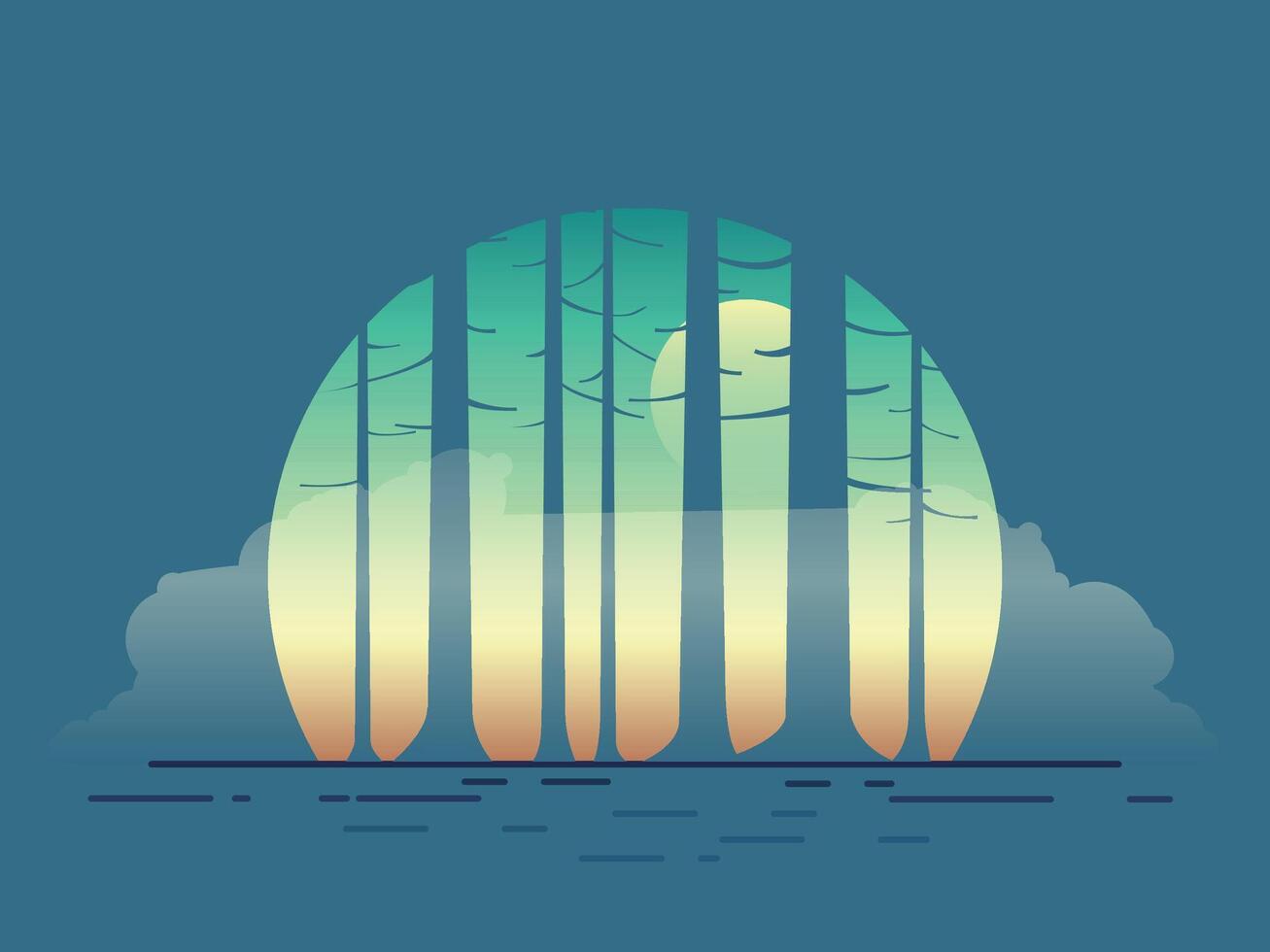 Minimal Forest Sunset Illustration with Mist and Trees vector