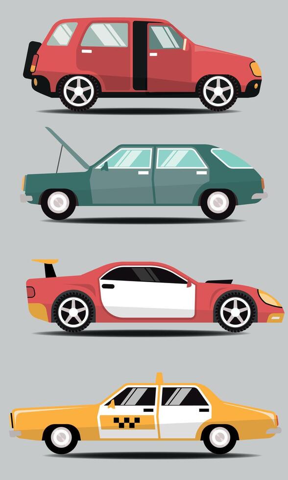 Four vintage cars illustration vector