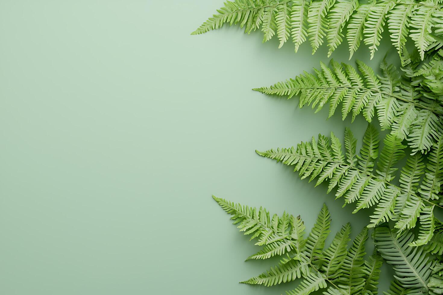 Lush Green Fern Fronds on a Pale Green Background A Natural Border Design. photo