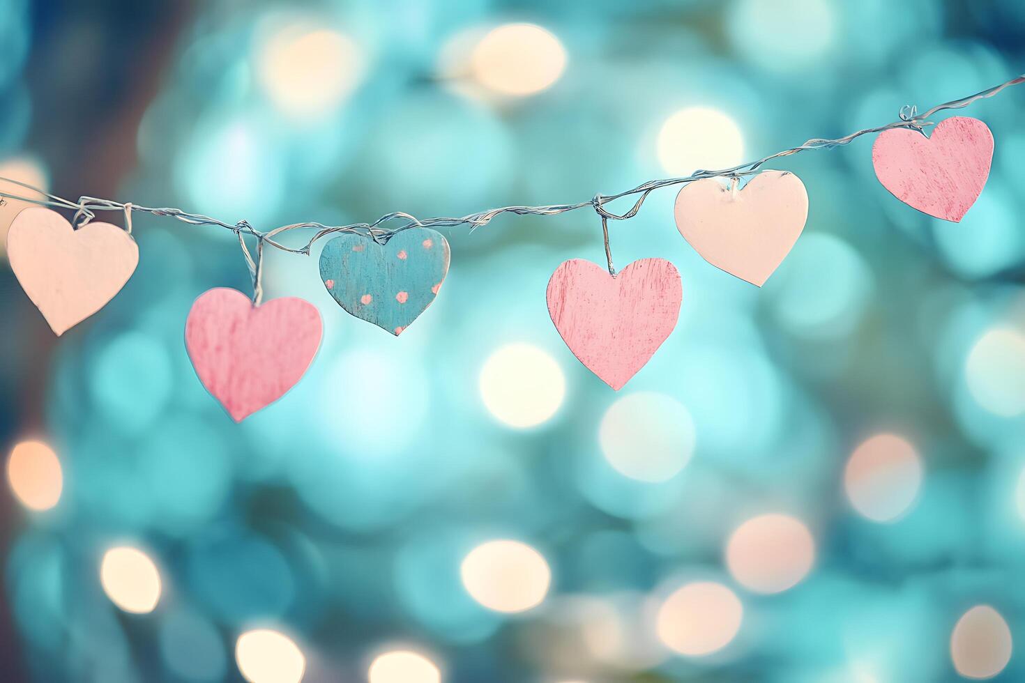 Romantic Heart Garland with Bokeh Lights Perfect for Valentine's Day or Wedding Decor. photo
